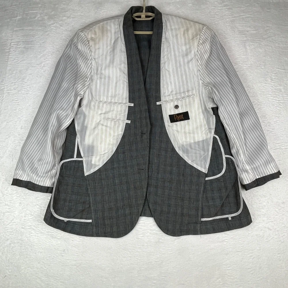 Flynt Sparrow‎ 44R Linen Blazer Gray Plaid Ticket Pocket Summer Sport Coat